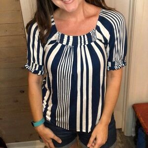Navy and White Striped Women's Top